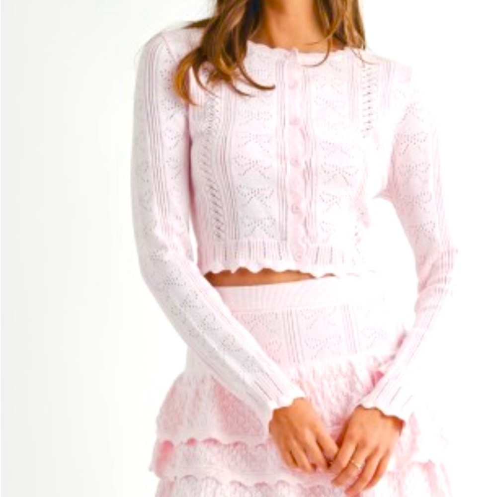 PINK CHAMPAGNE Knit Cardigan and Skirt Set,
